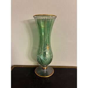Vintage Royal Limited Egypt Green Glass Vase Gold Rim Handcrafted Crystal